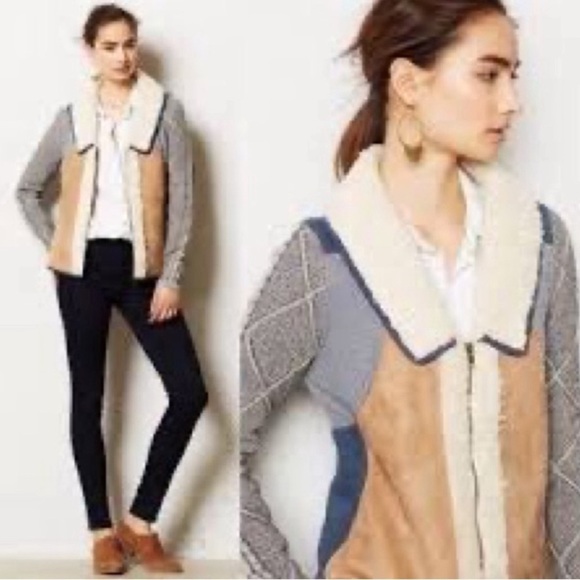 Anthropologie Saturday Sunday Sherpa knit faux suede sweater zip jacket size XS - Picture 2 of 10